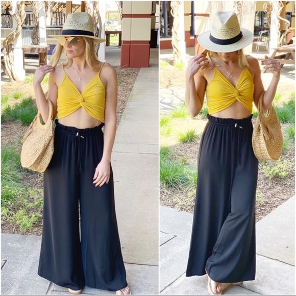 Infinity Raine Pants - Black Wide Leg High Waist Drawstring Pants Infinity Raine Pants - Black Wide Leg High Waist Drawstring Pants